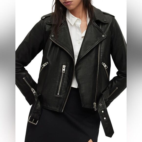 All Saints Balfern Black Leather Biker Jacket NWT $570 - Picture 2 of 6